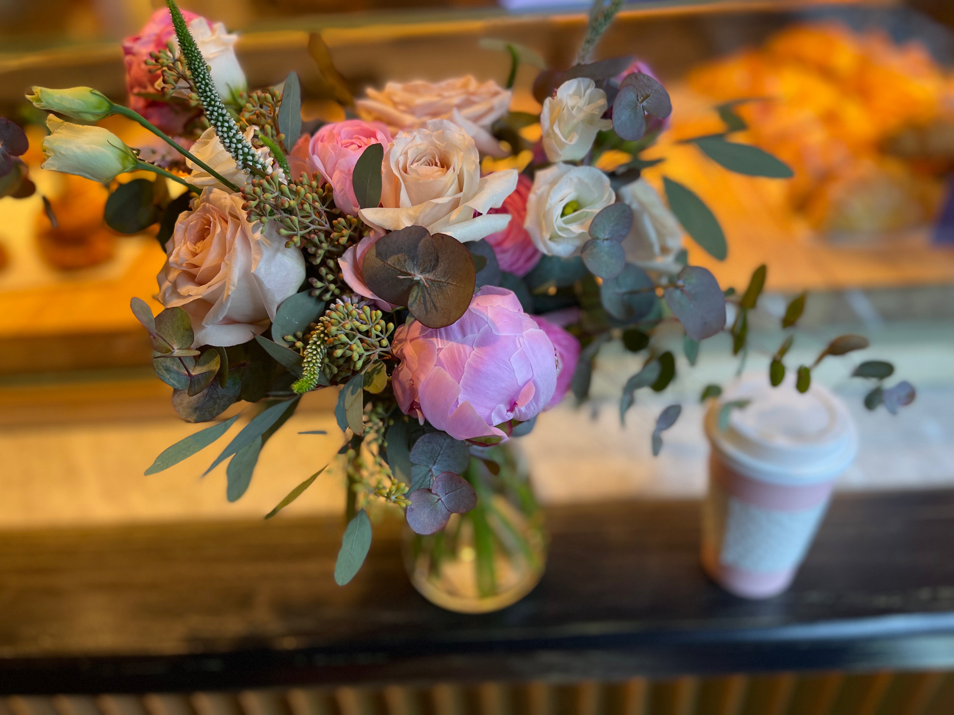 Mother’s Day Roses & Peonies with Eucalyptus Bouquet