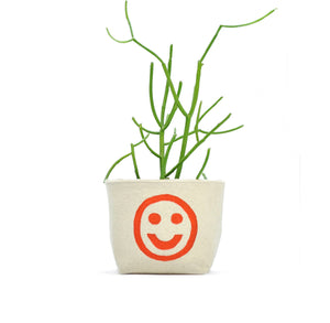 Blockprint Canvas Planter - Smiley Face